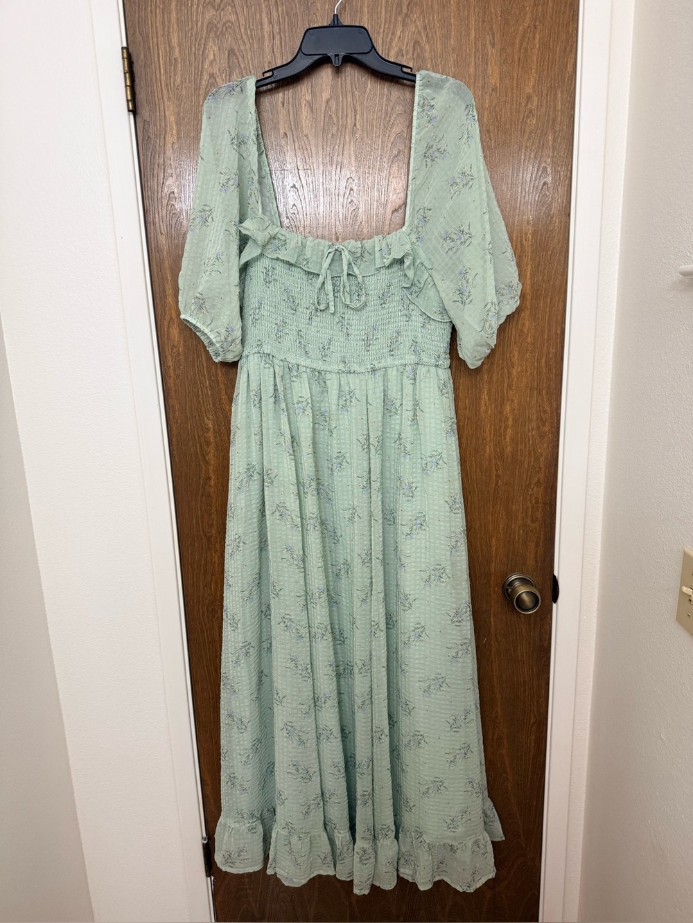 Elle Smocked Floral Ruffle Maxi Dress in Green Tea Floral NWOT - Picture 4 of 9